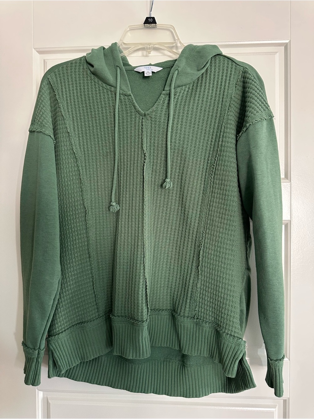 Time and Tru Sage Green Waffle Knit Hooded Top